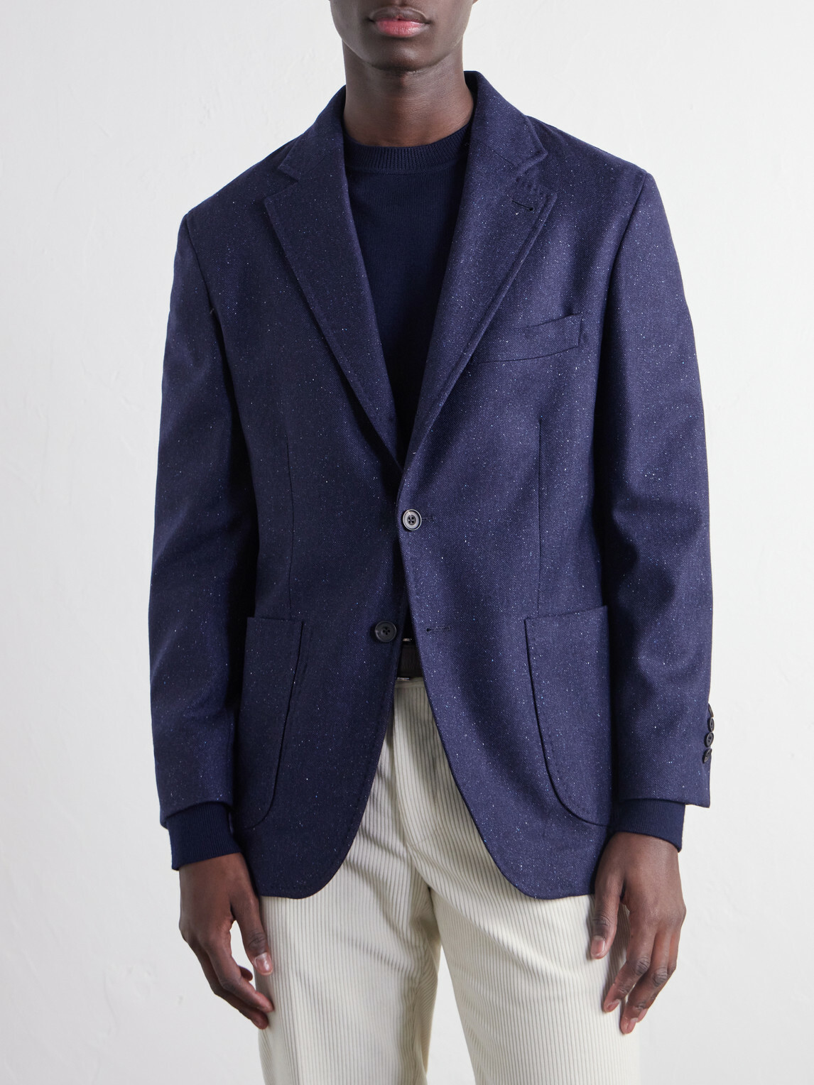 Rubinacci - Darted Flecked Wool-Herringbone Suit Jacket - Blue