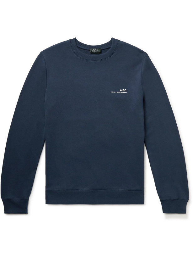 Photo: A.P.C. - Logo-Print Cotton-Jersey Sweatshirt - Blue