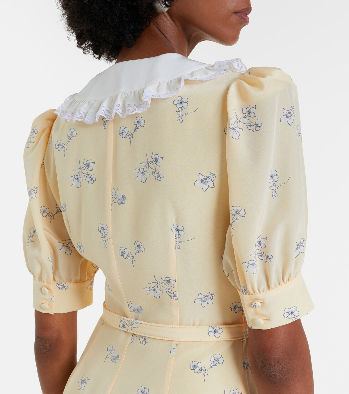 Alessandra Rich Lace-trimmed floral silk shirt dress