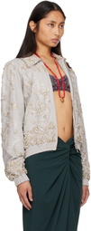 Dries Van Noten Gray Embroidered Cotton Blouson Jacket