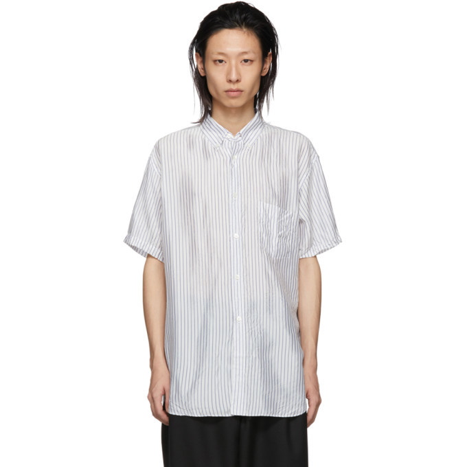 Photo: Comme des Garcons Shirt White and Blue Cupro Striped Button-Down Shirt
