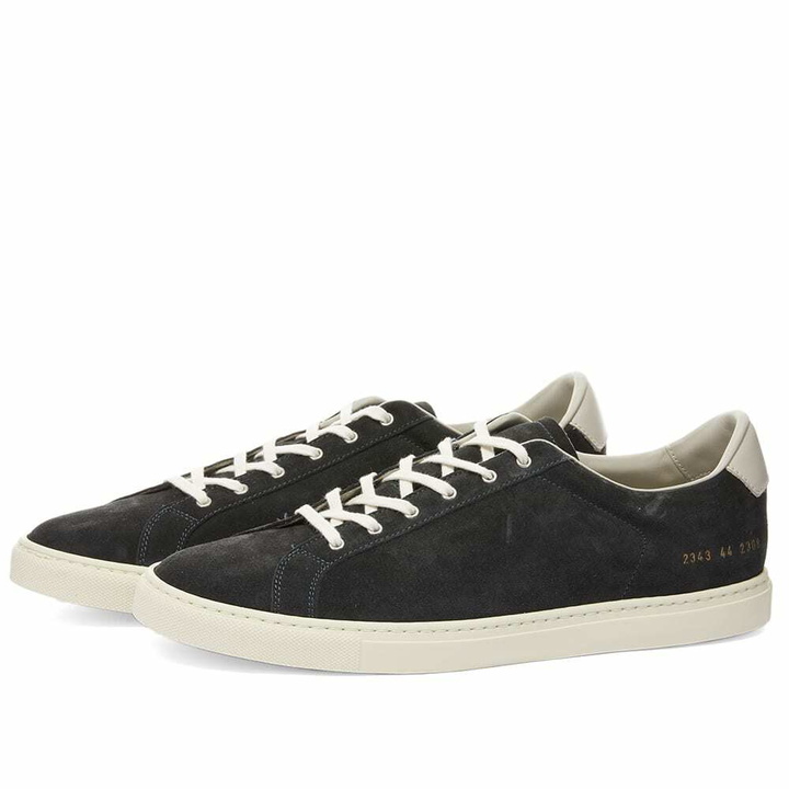 Photo: Common Projects Men's Retro Low Suede Sneakers in Blue Grey