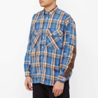 DAIWA Men's Tech Elbow Patch Work Shirt in Blue Check