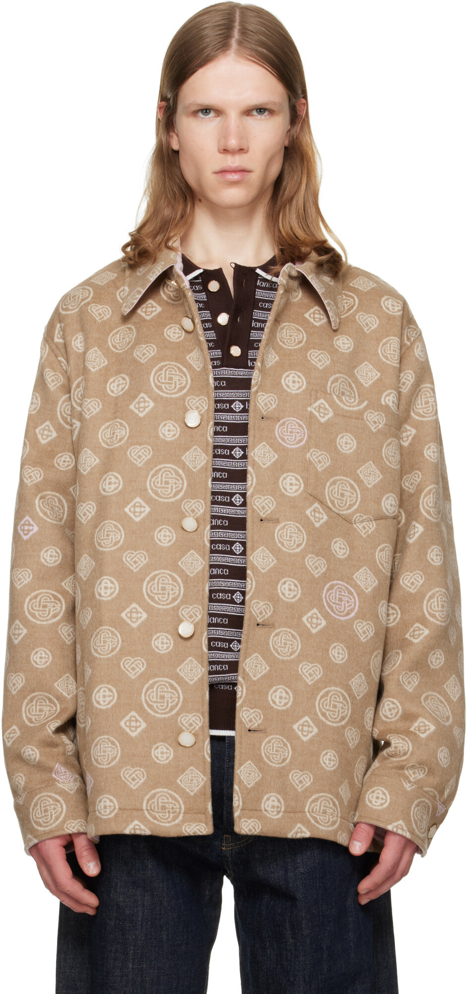 Casablanca Beige Monogram Wool Overshirt