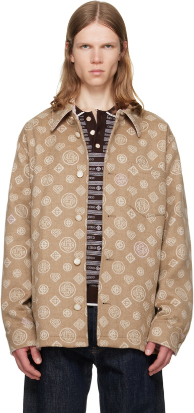 Photo: Casablanca Beige Monogram Wool Overshirt