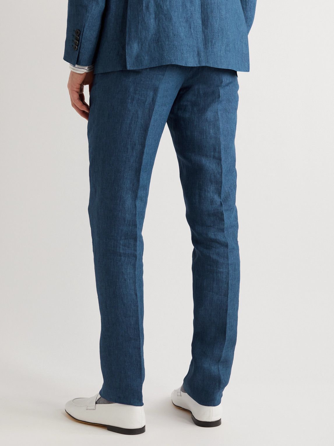 MP Massimo Piombo - Andy Straight-Leg Pleated Linen Suit Trousers - Blue
