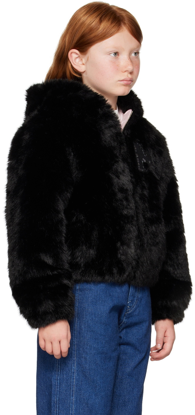 Marni Kids Black Faux-Fur 'M' Patch Jacket Marni