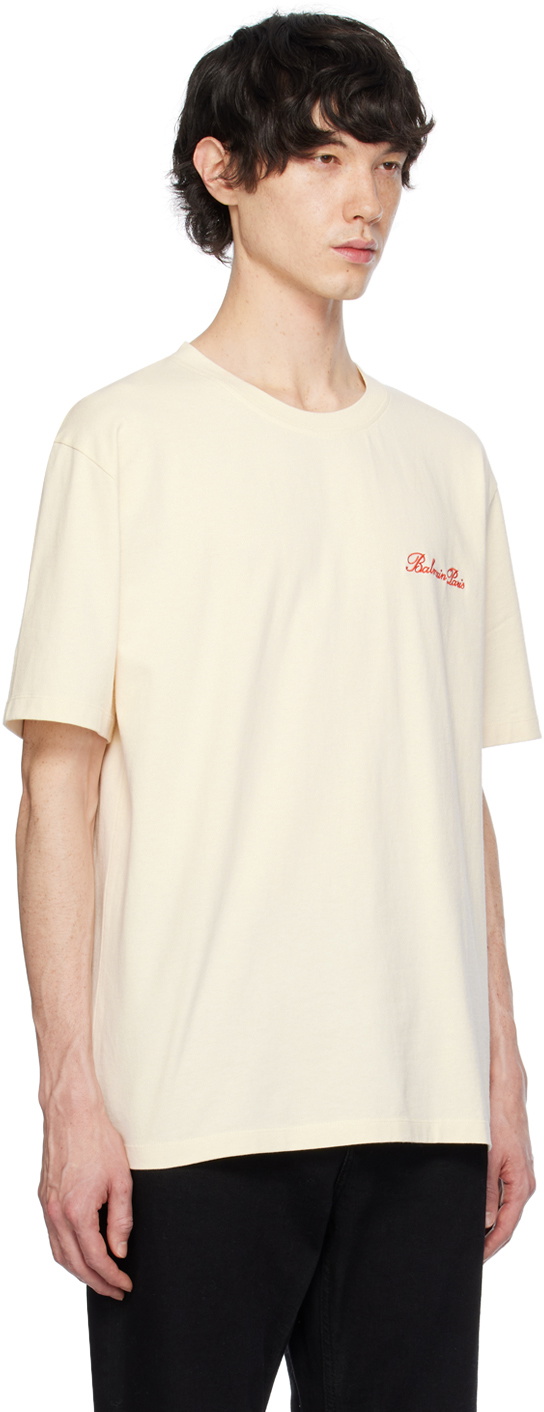 Tシャツ・カットソー BALMAIN Men T Shirts EH1EG010BC90GFE Beige T-shirt with flocked Balmain Letter logo - Men | BALMAIN