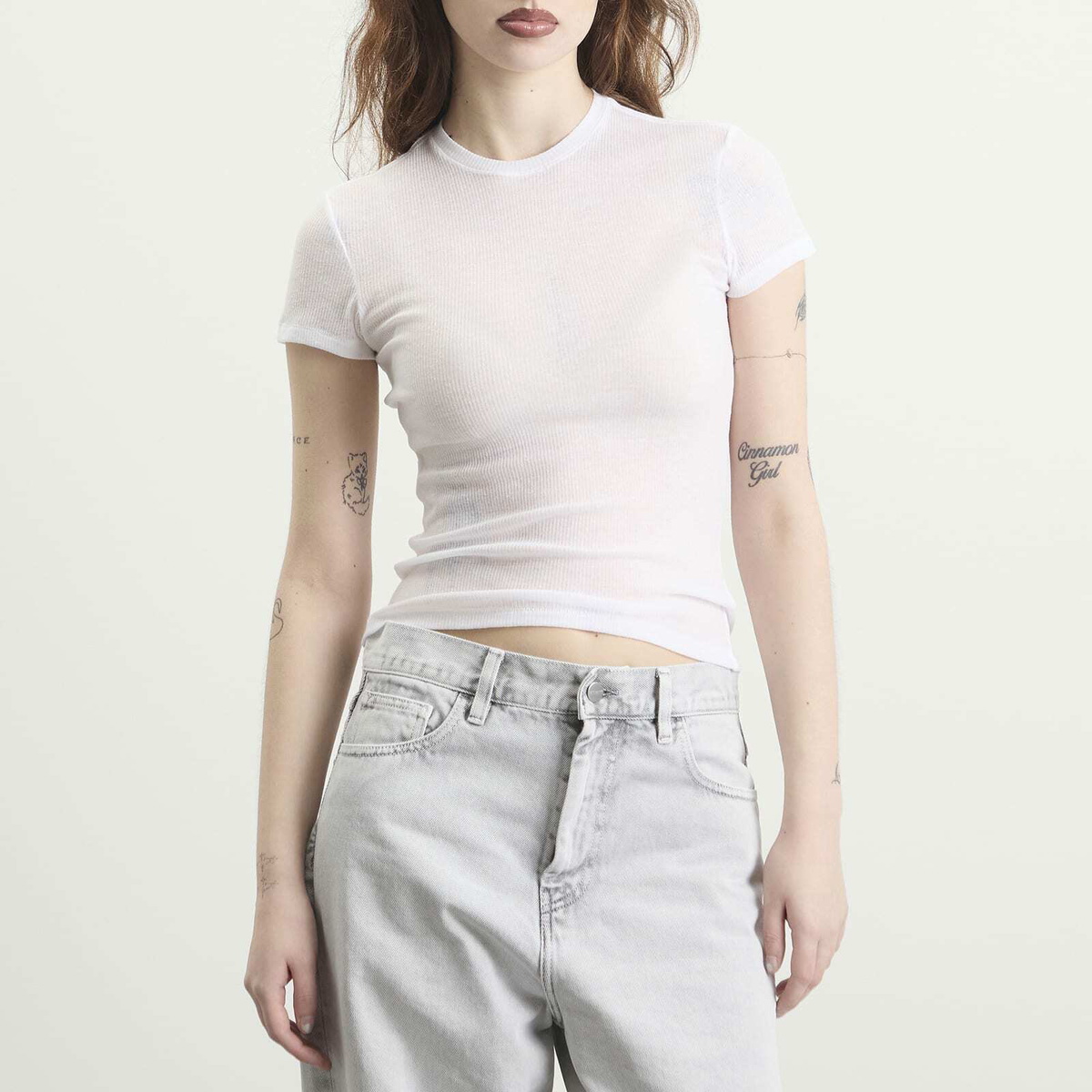 SKIMS Women's Sheer Cotton Crewneck Standard T-Shirt in Snow