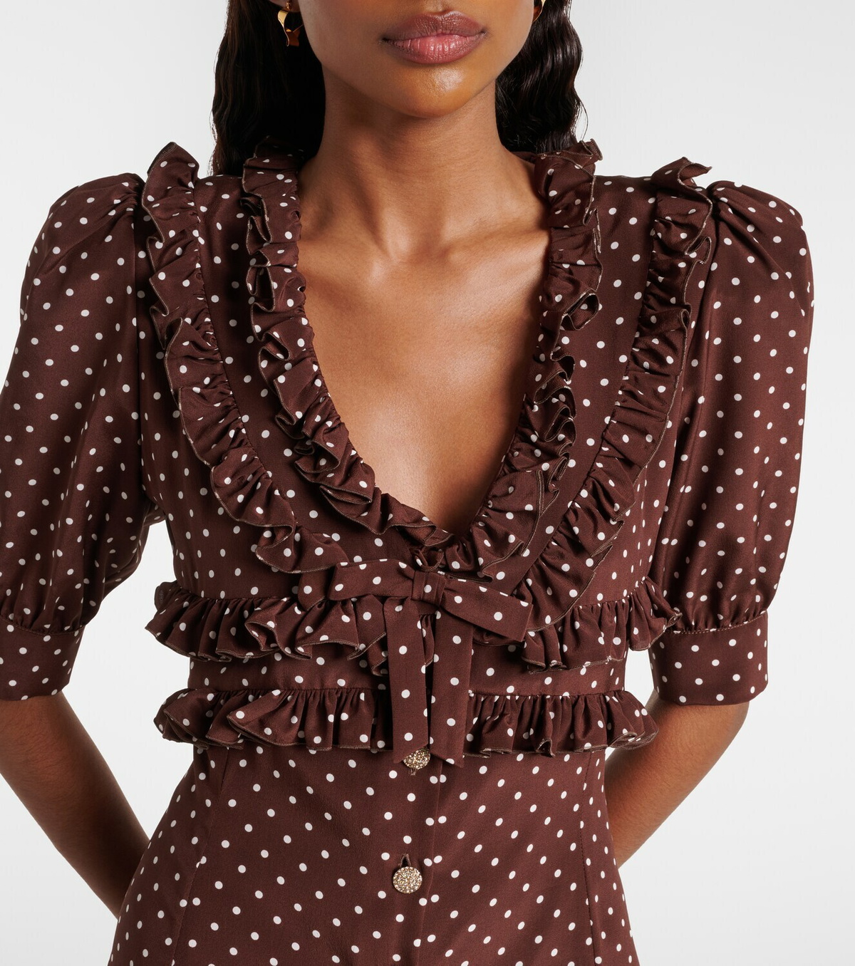 Alessandra Rich Polka-dot ruffled silk minidress