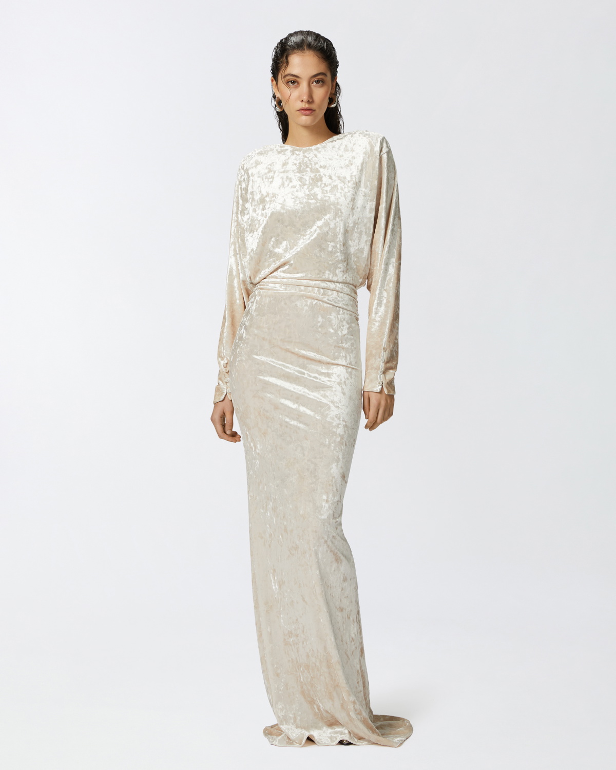 Pinko Long Velvet Dress With Open Back Vanilla Ice Cream White
