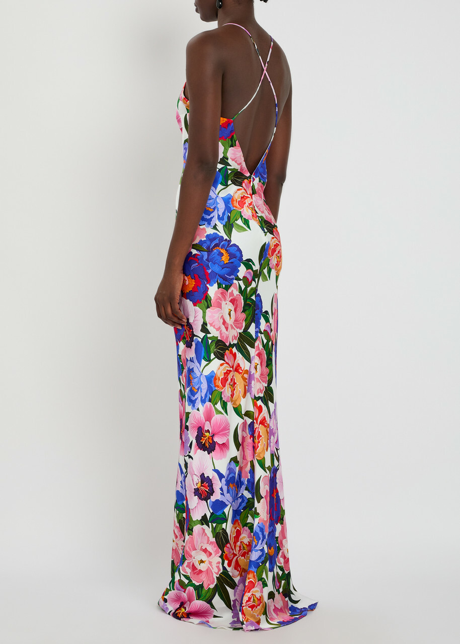 Borgo DE Nor Olive Floral-print Satin Maxi Dress Multicoloured