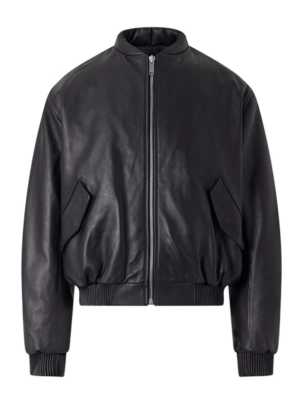 Photo: 424 - Leather Bomber Jacket - Black