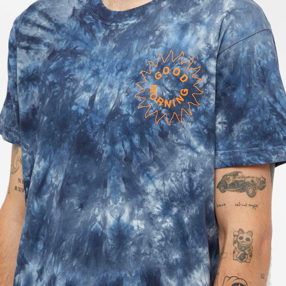 Good Morning Tapes Men's Sun Logo T-Shirt in Blue Tie Dye Good