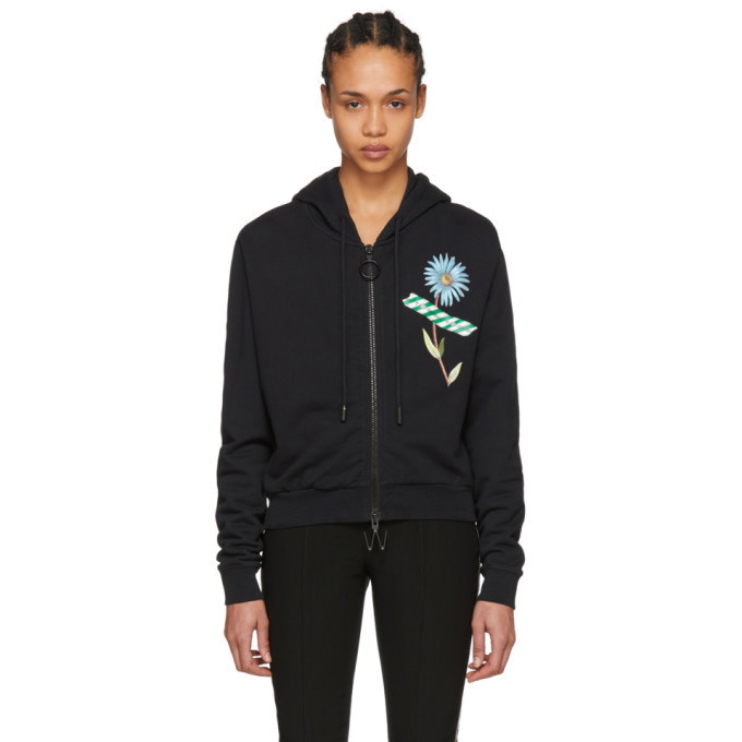 Photo: Off-White Black Flower Tape Crop Zip Hoodie