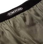 TOM FORD - Velvet-Trimmed Stretch-Silk Satin Boxer Shorts - Green