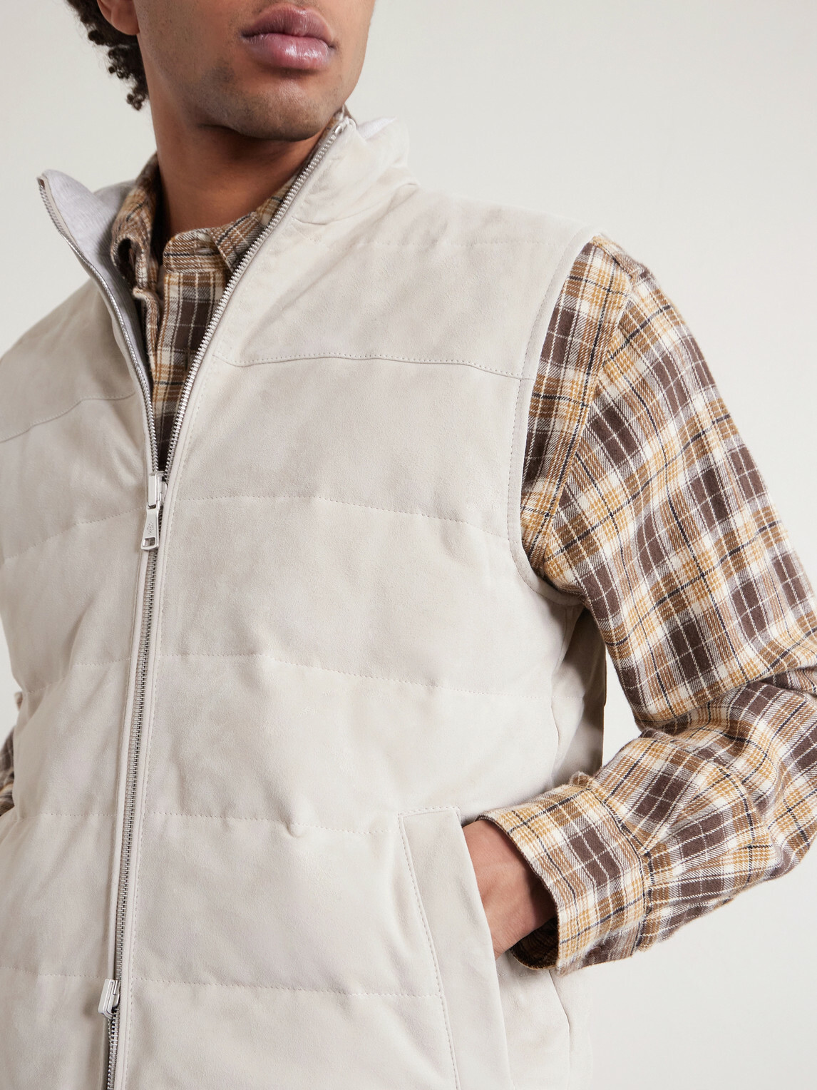 Eleventy - Reversible Suede Quilted Down Gilet - Neutrals