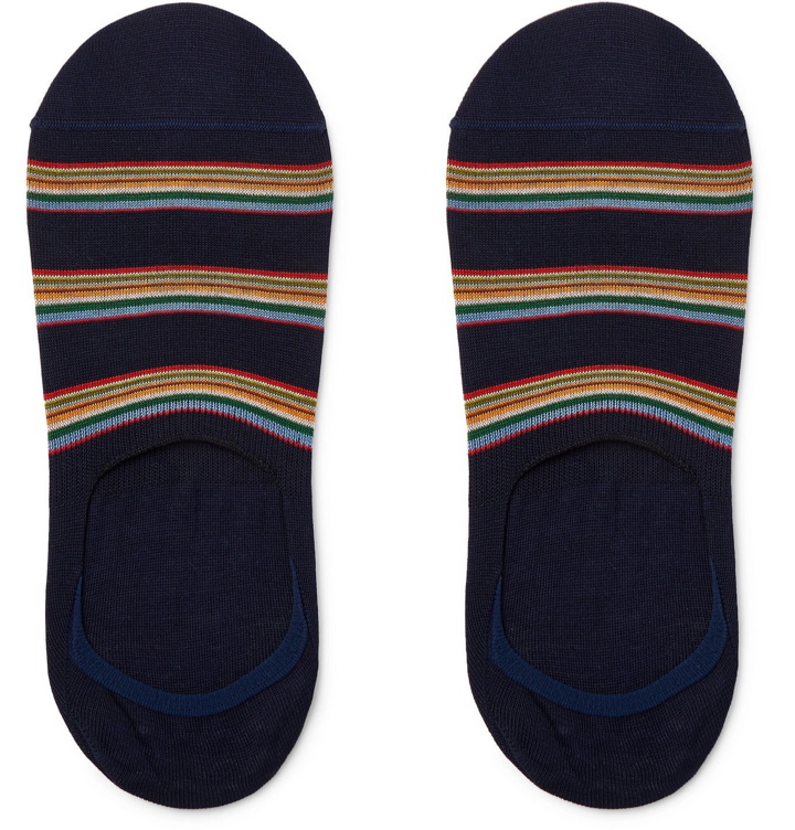 Photo: Paul Smith - Striped Stretch Cotton-Blend No-Show Socks - Blue