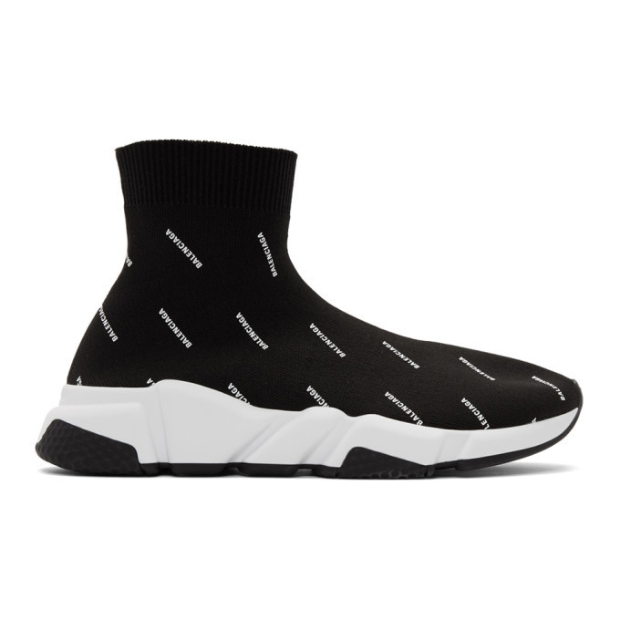 Photo: Balenciaga Black All Over Logo Speed Sneakers