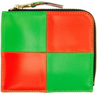 Comme des Garçons Wallets Orange & Green Fluo Squares Half-Zip Wallet