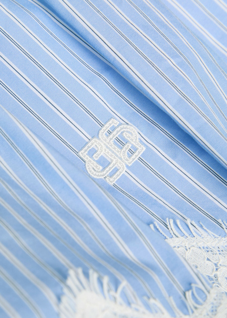 Simkhai Emmie Striped Lace-trim Cotton-poplin Shorts Blue