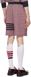 Thom Browne Navy & Red Check 4-Bar Shorts