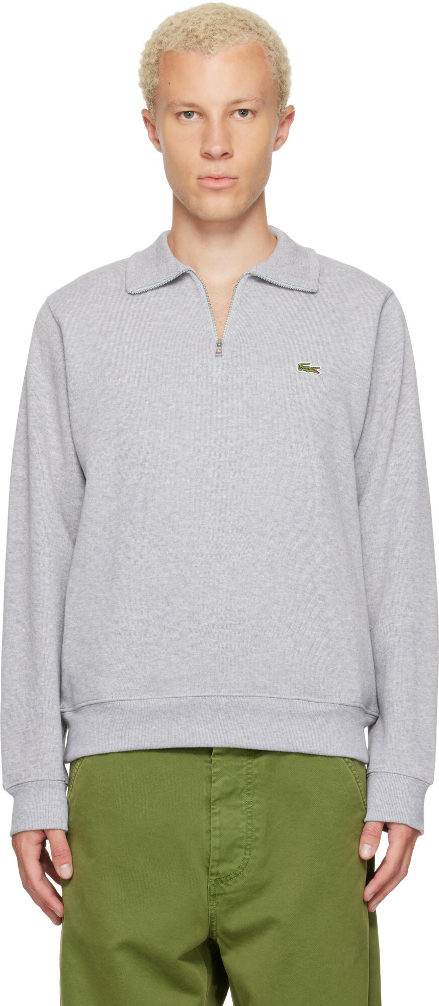 Lacoste Gray Zip-Up High-Neck Sweatshirt