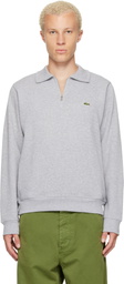 Lacoste Gray Zip-Up High-Neck Sweatshirt