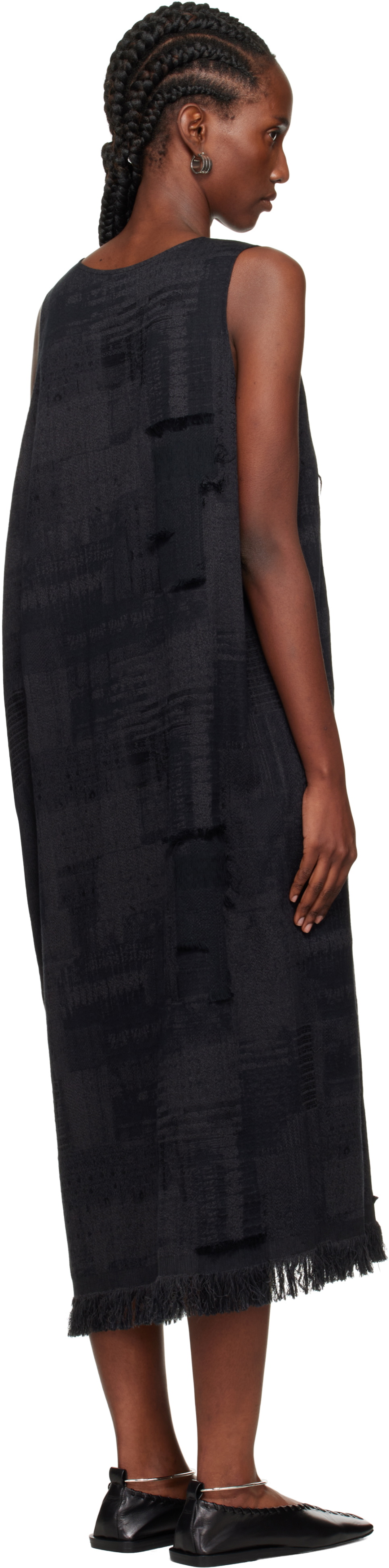 Y's Black O-Asymmetry Sleeveless Midi Dress