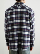 CELINE - Logo-Embroidered Checked Wool-Flannel Shirt - Blue