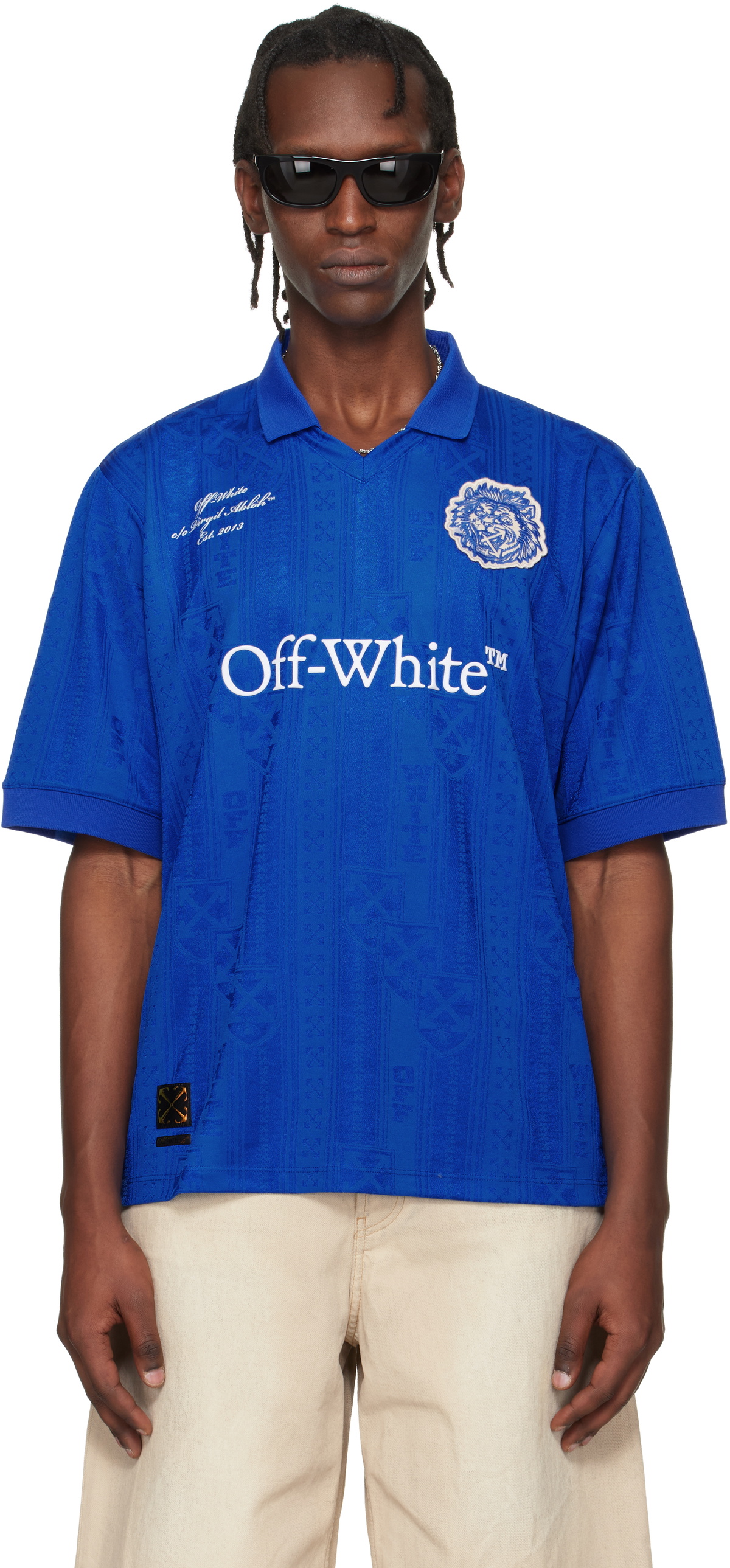 Off-White Blue Lion Nation Soccer Polo