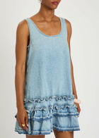 Ganni Frill Denim Mini Dress Light Blue
