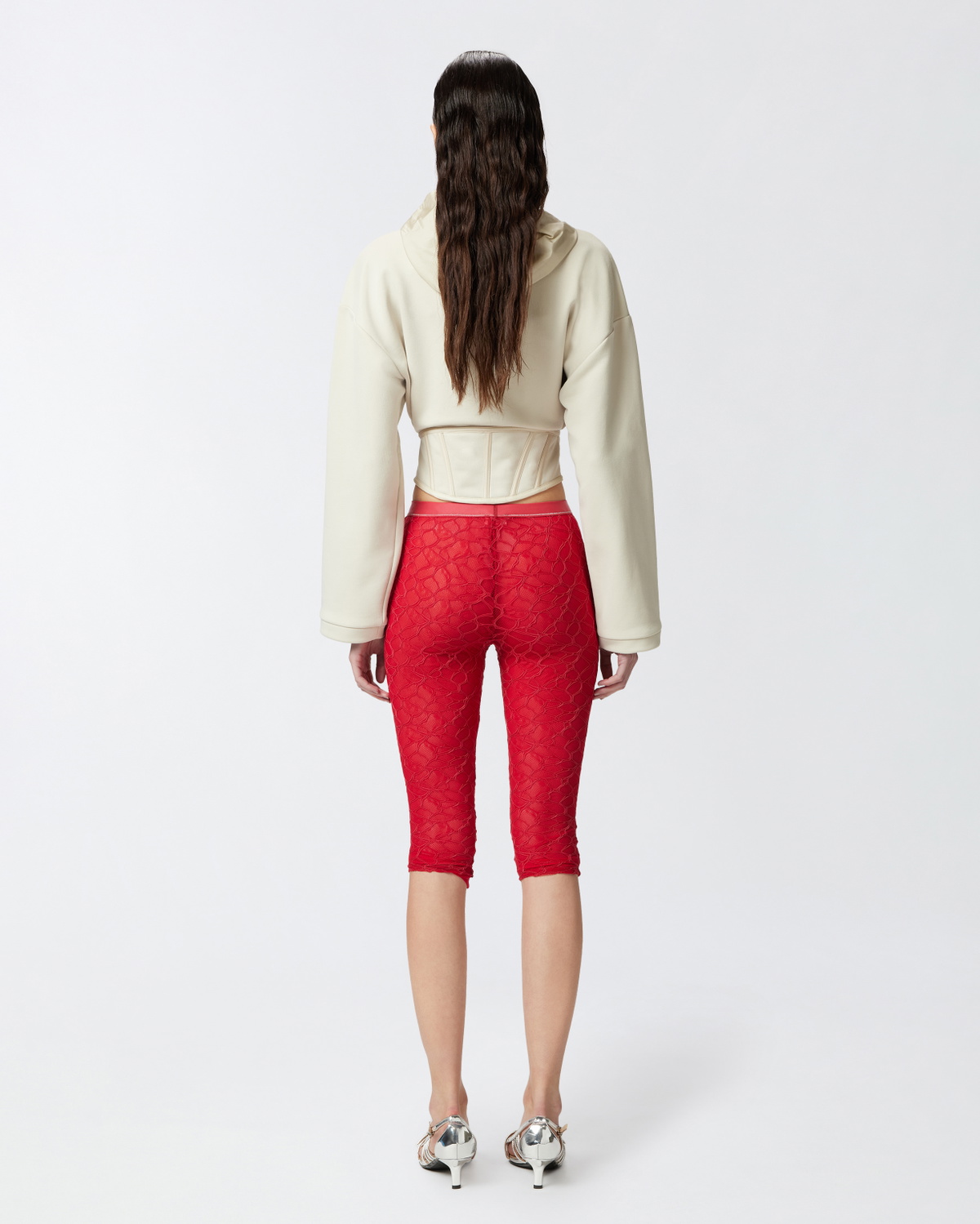 Pinko Knee High Leggings In Stretch Lace Salsa Red