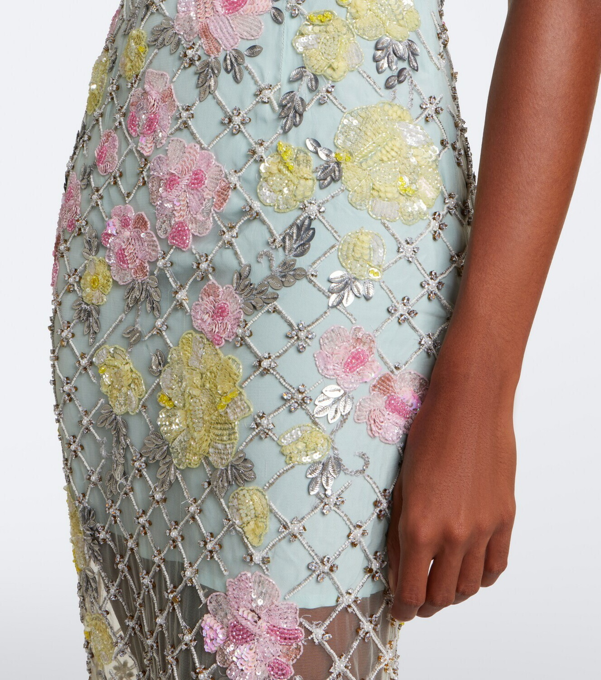 Là Fuori Celeste Jardin embellished midi dress