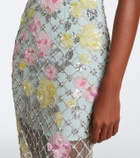 Là Fuori Celeste Jardin embellished midi dress