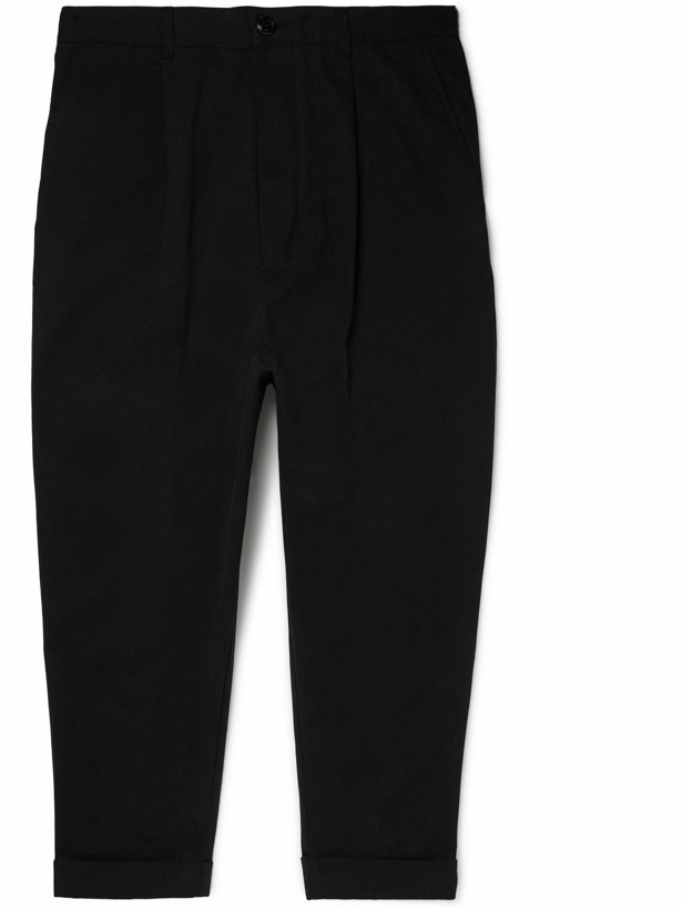 Photo: AMI PARIS - Tapered Cropped Cotton-Twill Trousers - Black