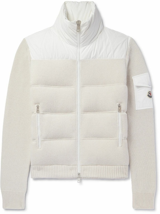 Photo: Moncler - Logo-Appliquéd Shell-Trimmed Quilted Wool-Blend Zip-Up Down Cardigan - White