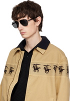 Burberry Gunmetal Metal Shield Aviator Sunglasses​