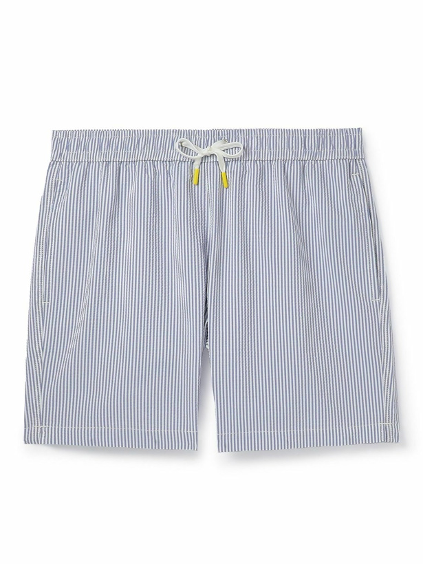 Photo: Hartford - Straight-Leg Mid-Length Striped Seersucker Swim Shorts - Blue