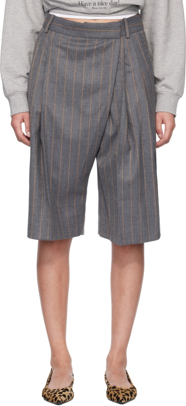 Photo: GANNI Gray Wool Stripe Wrap Shorts