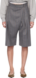 GANNI Gray Wool Stripe Wrap Shorts