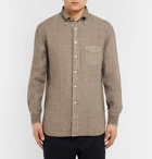 MAN 1924 - Button-Down Collar Slub Linen Shirt - Mushroom