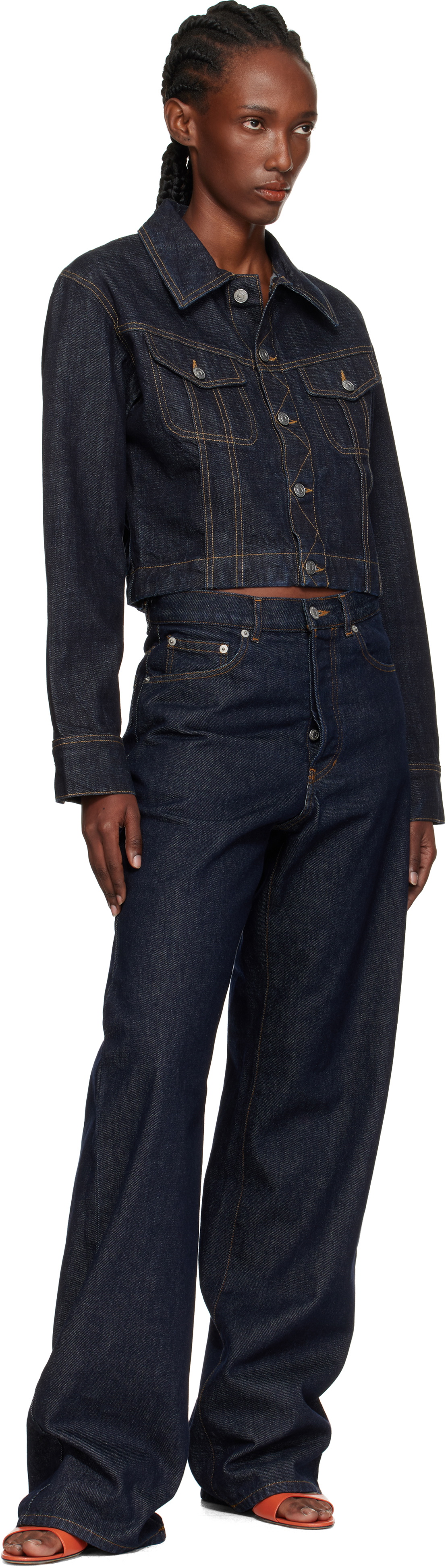 Victoria Beckham Navy Cropped Denim Jacket