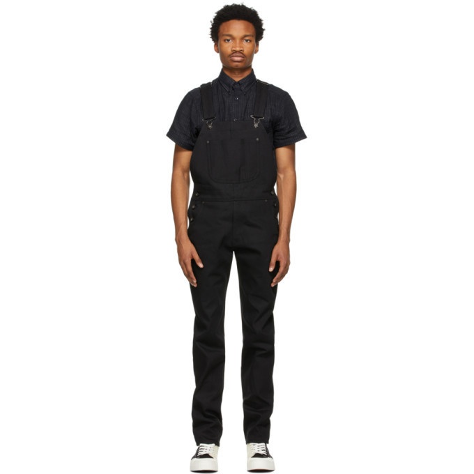 Photo: Naked and Famous Denim SSENSE Exclusive Black Selvedge Weird Guy Overalls
