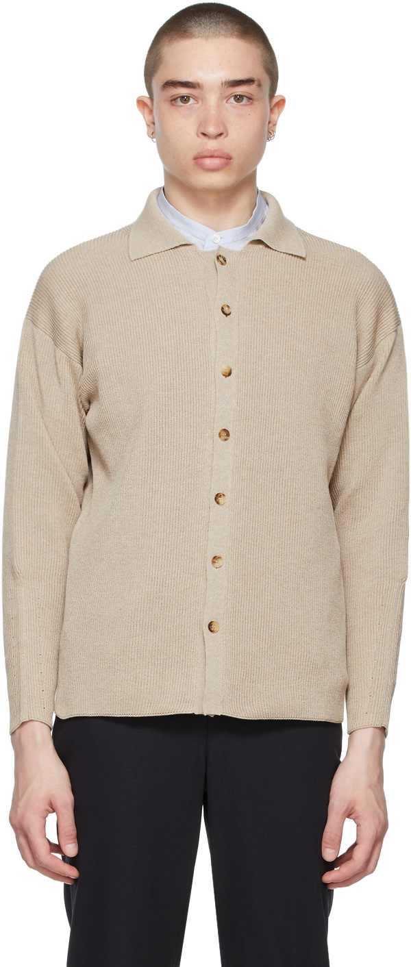 AURALEE Beige Flat Yarn Rib Knit Cardigan Auralee