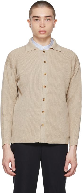 Photo: AURALEE Beige Flat Yarn Rib Knit Cardigan