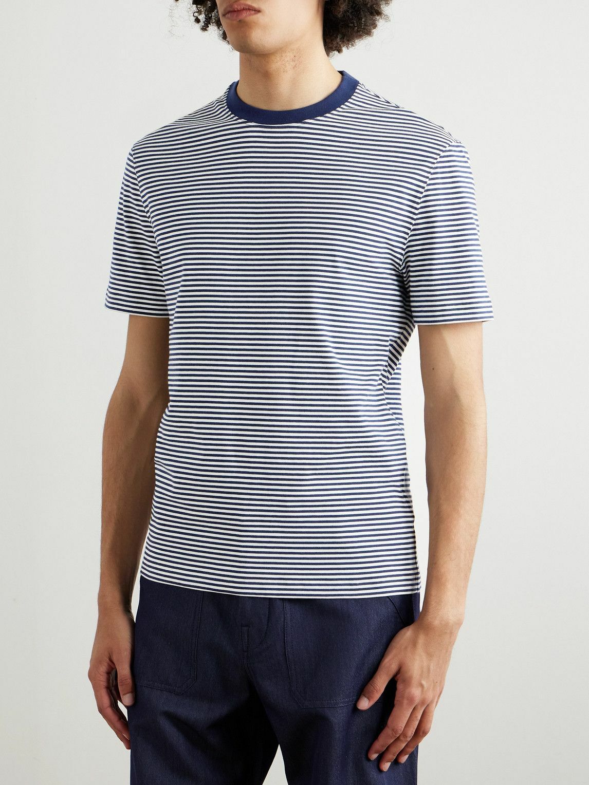 Brunello Cucinelli - Slim-Fit Striped Cotton-Jersey T-Shirt - Blue