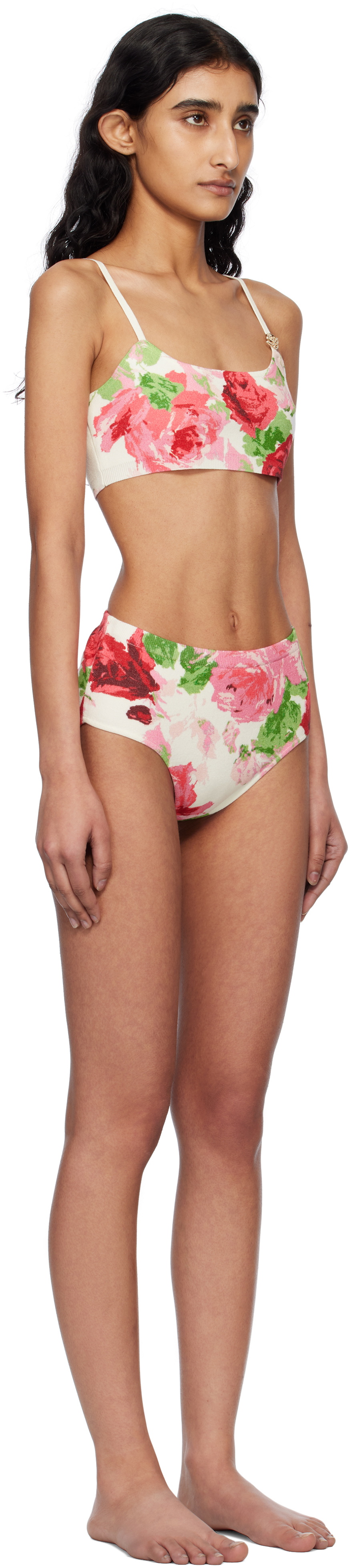 Blumarine Off-White & Pink Peony-Printed Viscose Bikini