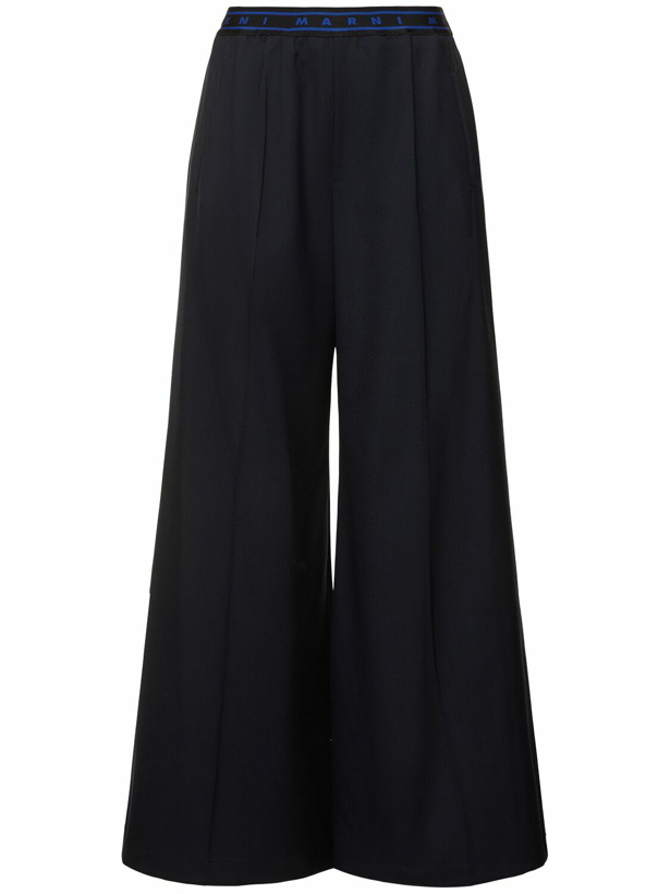 Photo: MARNI Logo Elastic Waist Flared Wool Pants