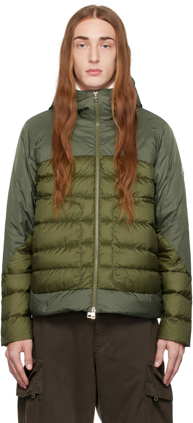 Moncler Bauges Leather-trimmed Quilted Shell Hooded Down Jacket In Green